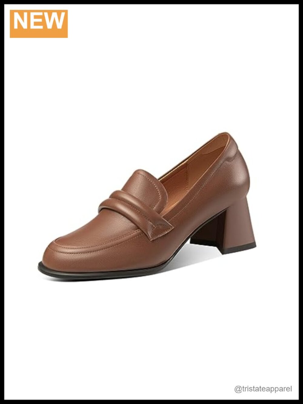Genuine Leather Round Toe Pumps Mid Heel Business Casual Handmade